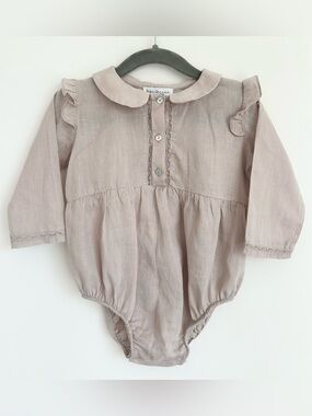 Like New! BEBE ORGANIC Girls Beige Long Sleeve Romper Size